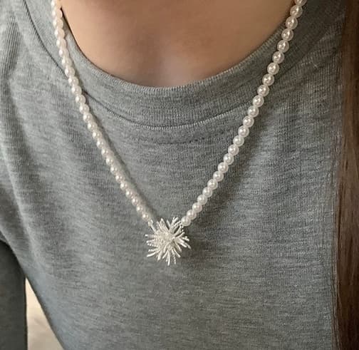 シルバー パール ネックレス 雪花 ペンダント