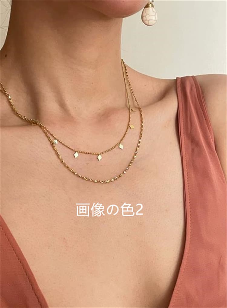 ゴールド重ね付け風ネックレス ビーズチェーン