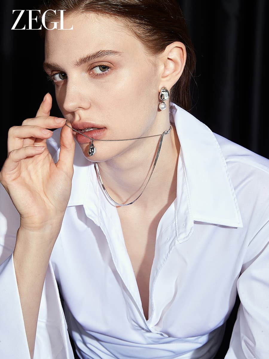 ネックレスレディース ネックレスレディース 二連デザイン しずく彫刻ネックレス