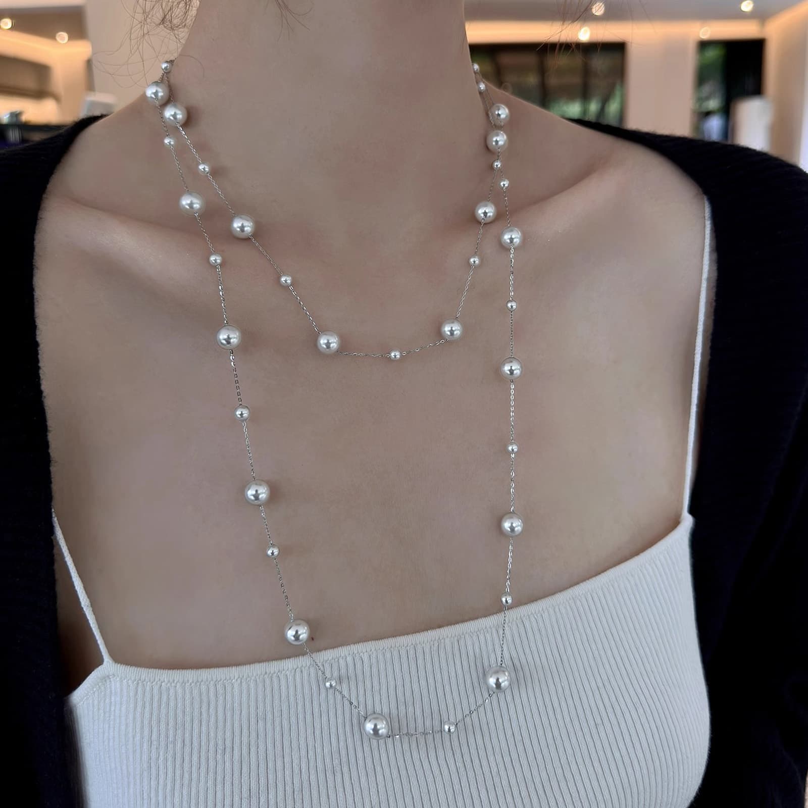 二連パール ロングネックレス