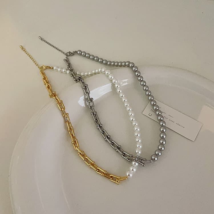 パール チェーン デザイン ネックレス レディース 錆びにくい上品アクセサリー