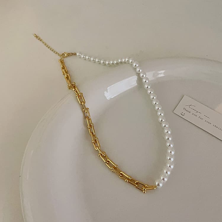 パール チェーン デザイン ネックレス レディース 錆びにくい上品アクセサリー
