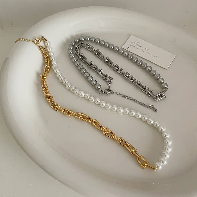 パール チェーン デザイン ネックレス レディース 錆びにくい上品アクセサリー
