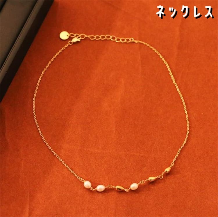 ゴールド真珠ネックレス 重ね付け