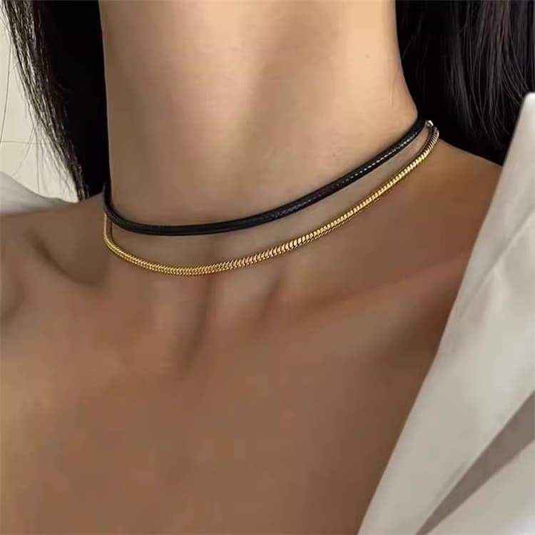 牛革ゴールド鎖骨チェーンネックレス