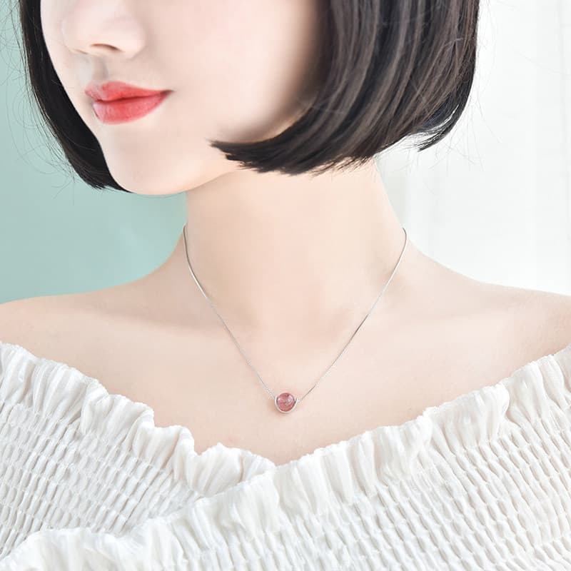 レディースネックレス 天然石一粒包み込みシルバー華奢チェーンネックレス