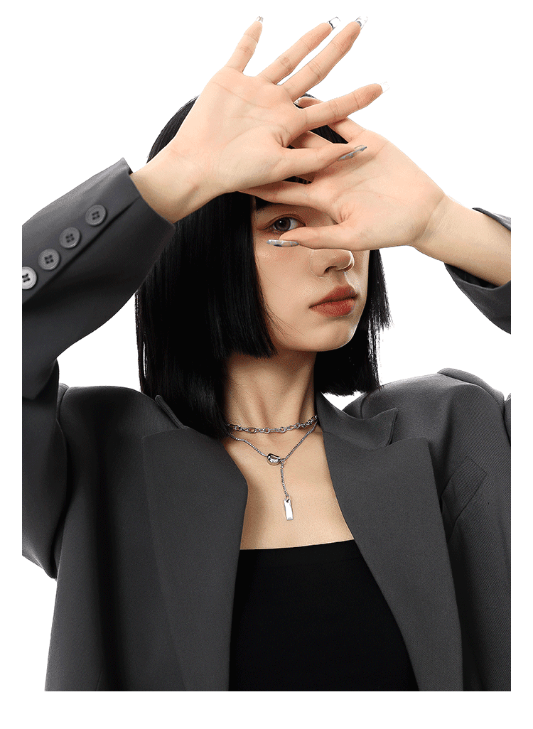 二連レイヤード プレートペンダント ネックレス