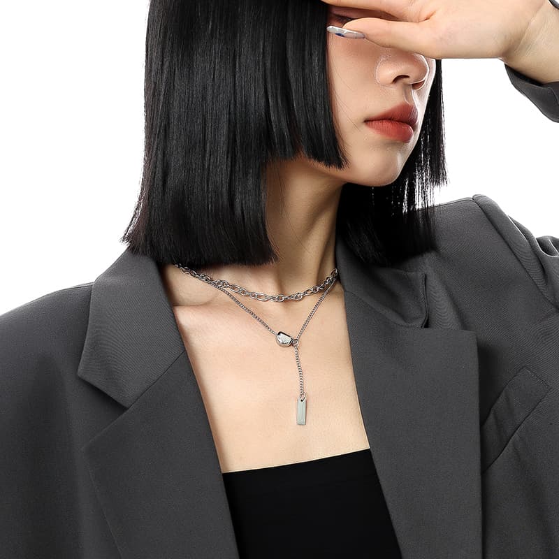 二連レイヤード プレートペンダント ネックレス